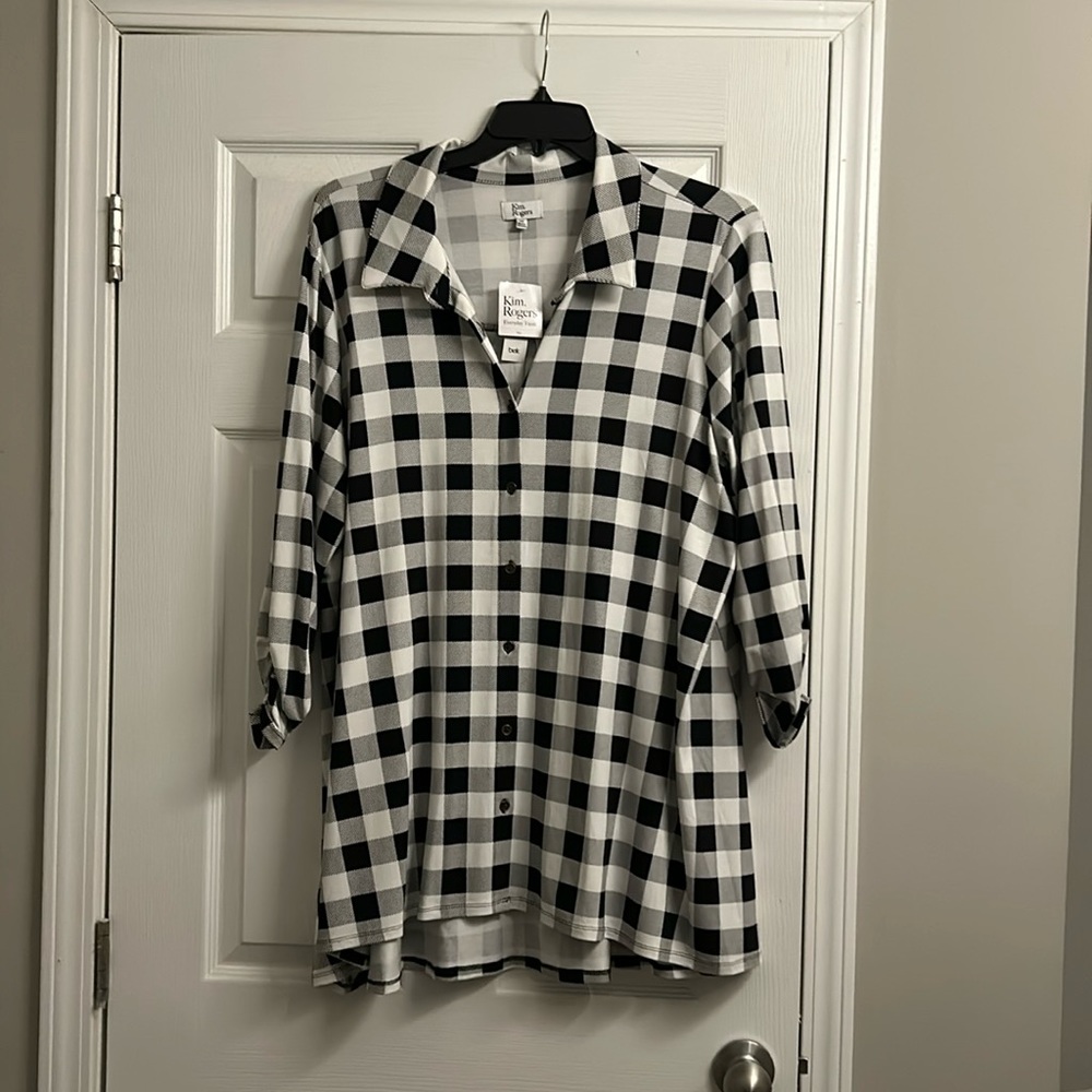 KIM ROGERS black and white checkered 3/4 length sleeves mid length 2x
